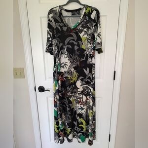 Attitudes By Renee Maxi Dress Stretch Floral V-neck Black Green M